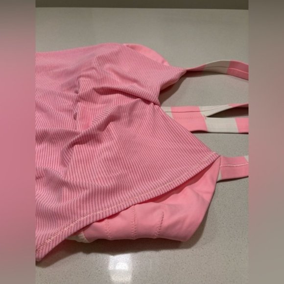 LULULEMON Rest Less built in bra tank top pink and white cinch bottom - Picture 3 of 10